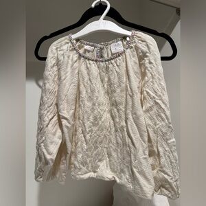 Zara FLORAL PIPED MUSLIN OVERSIZED BLOUSE